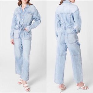 Free People Women's Light Blue Denim Jumpsuit